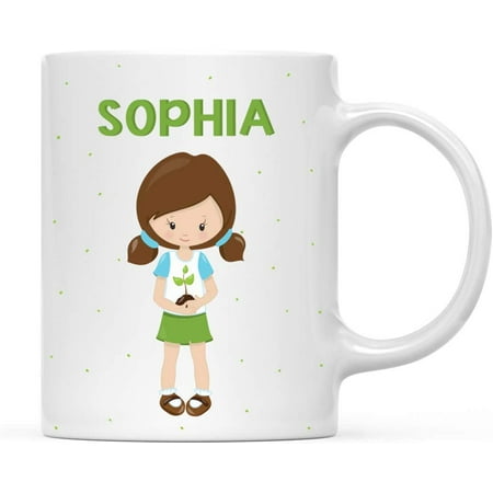

11oz. Kids Milk Hot Chocolate Mug Brown Hair Girl Holding Tree 1-Pack Child‘s Birthday Christmas Coffee Cup