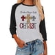 thumbnail image 1 of Camiseta Mezcla de algodón Tops de cuello redondo Manga 3/4 Camiseta holgada informal Ropa interior navideña, Negro, L Sweethay AP003793-03, 1 of 6