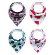Baby Bandana Drool Bibs Set 4-Pack Unisex Absorbent Cotton Love and Watermelon