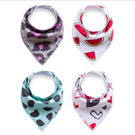 Baby Bandana Drool Bibs Set 4-Pack Unisex Absorbent Cotton Love and Watermelon