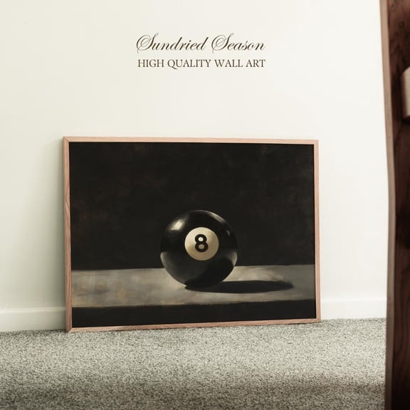 8 Ball Art Print, Moody Snooker Wall Decor, Traditional Pool Hall Poster, Vintage Sports Bar, Classic Pub Print, For Billiards Player UNFRAMED Poster, Wall Art for Decor, Present, 8x12