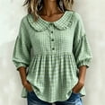 thumbnail image 2 of BODOAO Women's 2026 Gingham Peplum Blouse, 3/4 Puff Sleeve Button Down Shirt, Lightweight Breathable Loose Fit Cute Casual Top for Summer Fall Daily Wear Outfits Green XS, 2 of 4