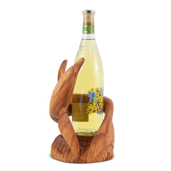 Wooden Handmade Wine Rack Bottle Holder Free Standing Dolphin Fish Wood Rustic Hand Carved Home Decor Accent Decoration Gift Bar Art Handcrafted