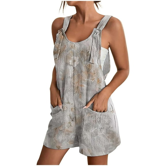 Kmdttou 2025 New Fashion Women's Summer Comfortable Casual Suspender Printing Shorts Pocket Jumpsuit Shorts with Pockets Clothes on Clearance!