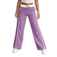 thumbnail image 5 of Wide Leg Lounge Pants for Women - Ice Silk Wrinkle Casual Elastic Waist Baggy Track Pants Purple 2XL, 5 of 6