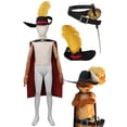 thumbnail image 2 of Disfraz de gato espadachín para niños, sombrero, capa, disfraz de gato con botas de dibujos animados, disfraz para juego de rol, ropa de fiesta elegante para adolescentes, 2 of 5