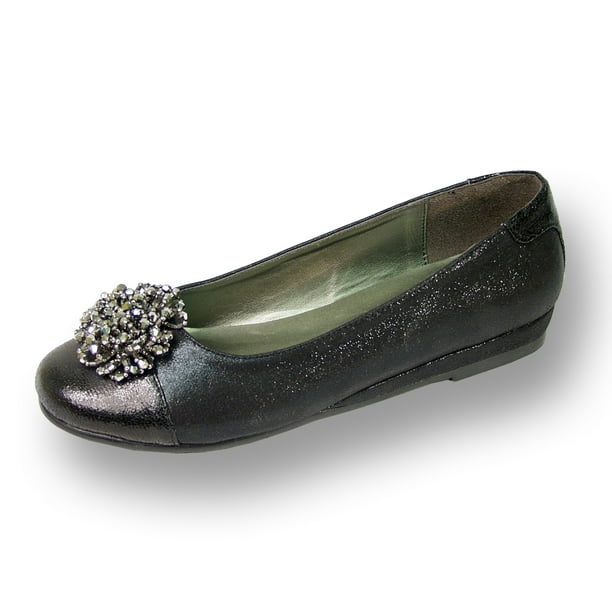 FUZZY Ginger Women Wide Width Dress Flat/Skimmer BLACK 8