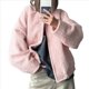 thumbnail image 2 of Abrigo de Mujer de Larga, Cuello Redondo, Botones A Presión, Chaqueta Gruesa Abierta de Otoño 2025 Rosa L, 2 of 10