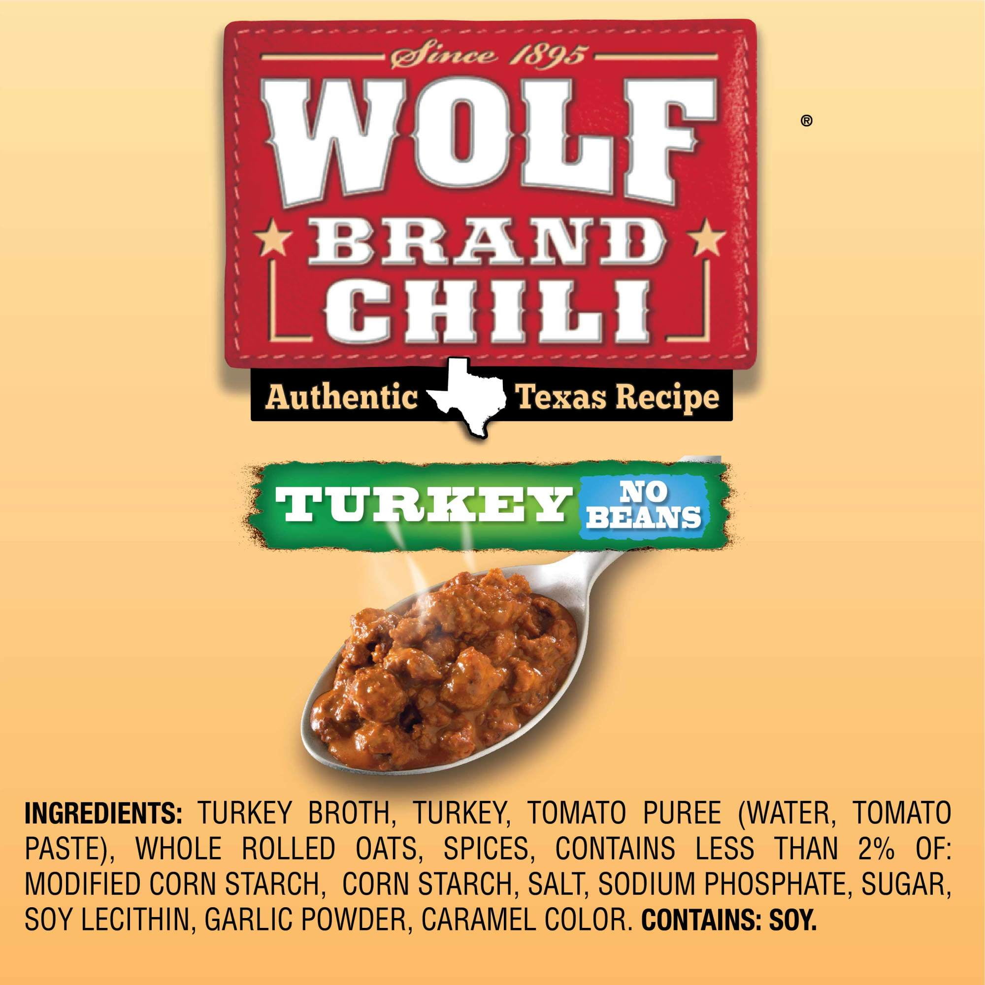 Wolf Brand Turkey Chili Without Beans, 96% Fat Free, 32g Protein Per Serving, 15 oz. Can