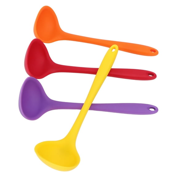 unbranded 4pcs Colorful Kitchen Utensil Ladles Creative Translucent Silicone Soup Spoons Flexible Heat-Resistant Non-Stick Ladles (Random Color)
