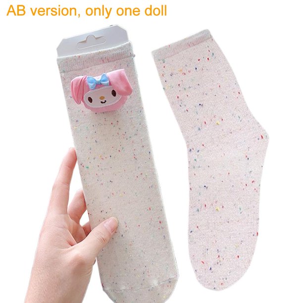 Calcetines para mujer con muñecas 3D y ojos grandes, divertidos estilos de primavera y otoño, bonitos calcetines japoneses con dibujos animados.