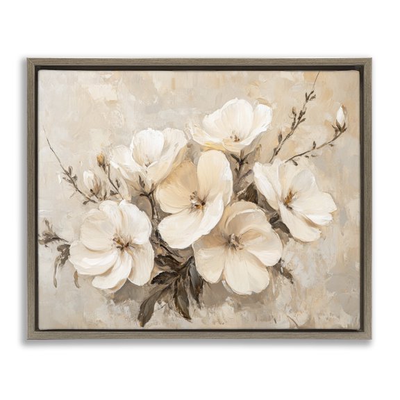 Stupell Industries Blooming White Anemones Plants & Flowers Painting Brown Floater Framed Canvas Art Print Wall Art, 21 x 17