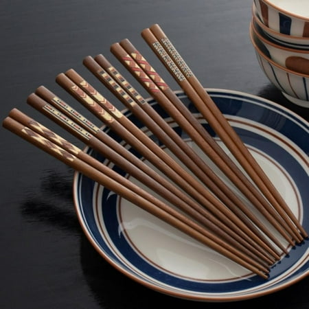 

Japanese Style Home Chopsticks Home Restaurant Colorful Strip Print Solid Wood Chopsticks