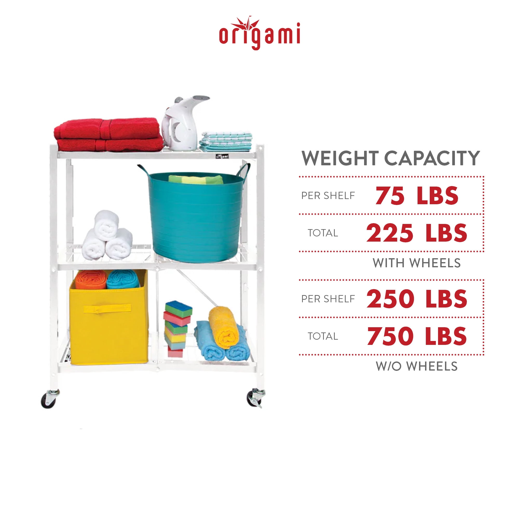 Origami 2-Pack Multipurpose Foldable 3-Tier Shelf Storage Racks, R3, White