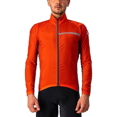 CASTELLI Men's Squadra Stretch Jacket, Windproof Zip Up Shell with High Collar for Road and Gravel Biking I Cycling - Fiery Red/Dark Gray - Medium