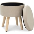 thumbnail image 1 of Taburete Otomano , Taburete Redondo Para Almacenamiento, Cofre De Almacenamiento, Taburetes De Tela De Lino Con Tapa Baja, Diseño De Sala De Estar, Patas De Madera Maciza Beige, 1 of 5