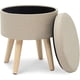 thumbnail image 1 of Taburete Otomano , Taburete Redondo Para Almacenamiento, Cofre De Almacenamiento, Taburetes De Tela De Lino Con Tapa Baja, Diseño De Sala De Estar, Patas De Madera Maciza Beige, 1 of 5