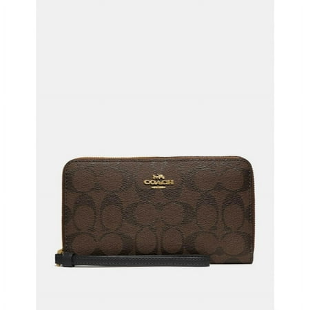 Coach Large Phone Wallet In Signature Canvas, Brown/Black