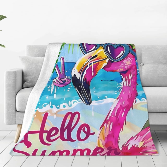 Fotbe Tropical Flamingo Summer Manta de Franela Acolchonada con Estampado, Súper Suave y Esponjosa, Extra Grande para Sofá, Cama, Uso Todo el Año-40"x30"