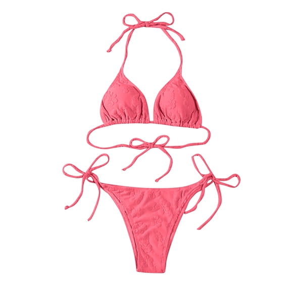 Afdoent Bikini Sets For Women Summer Fashion Halter Bathing Suits High Waist Bikini Solid Color Swimsuit Beachwear