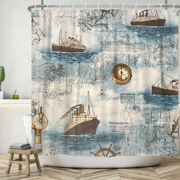 Nautical Coastal Shower Curtain,Ocean Anchor Waterproof Fabric Bath Curtain with Hooks,72"x72"