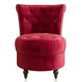 thumbnail image 7 of BELLEZE Throne Royal Chair Set of 2, Button-Tufted Accent Chair, Upholstered Velvet Chair, Low Back Armless Chair with Thick Padding and Rubberwood Legs - Malik (Red), 7 of 7