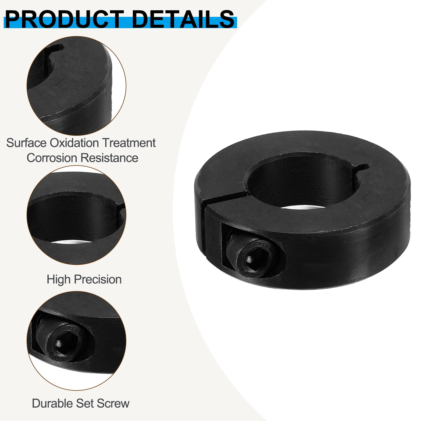 45#Carbon Steel Bore 20mm Single Split Shaft Collar 40mm OD 11mm Thickness with Set Screw, Black 4 Pack