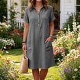 thumbnail image 5 of VBVC Women's Collared Button Down Tunic Dress, Slim Short Sleeve Dresses For Women, Ladies' Casual Summer Shift Dress with Pockets,Dark Gray,S-2XL, 5 of 7