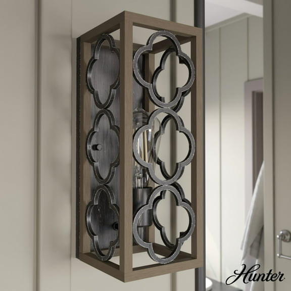 Hunter - Gablecrest 1-light French Oak, Small Sconce Light, Dimmable, Transitional Style, for Bedrooms, Dining, Living Rooms - 19375