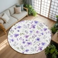 thumbnail image 3 of 8ft Round Rug, Purple Spring Floral Non-Skid Rubber Backing Large Area Rugs - Living Room Bedroom Home Office, Pastoral Botanical Watercolor Indoor Floor Mat Carpets Washable Rug, 3 of 9