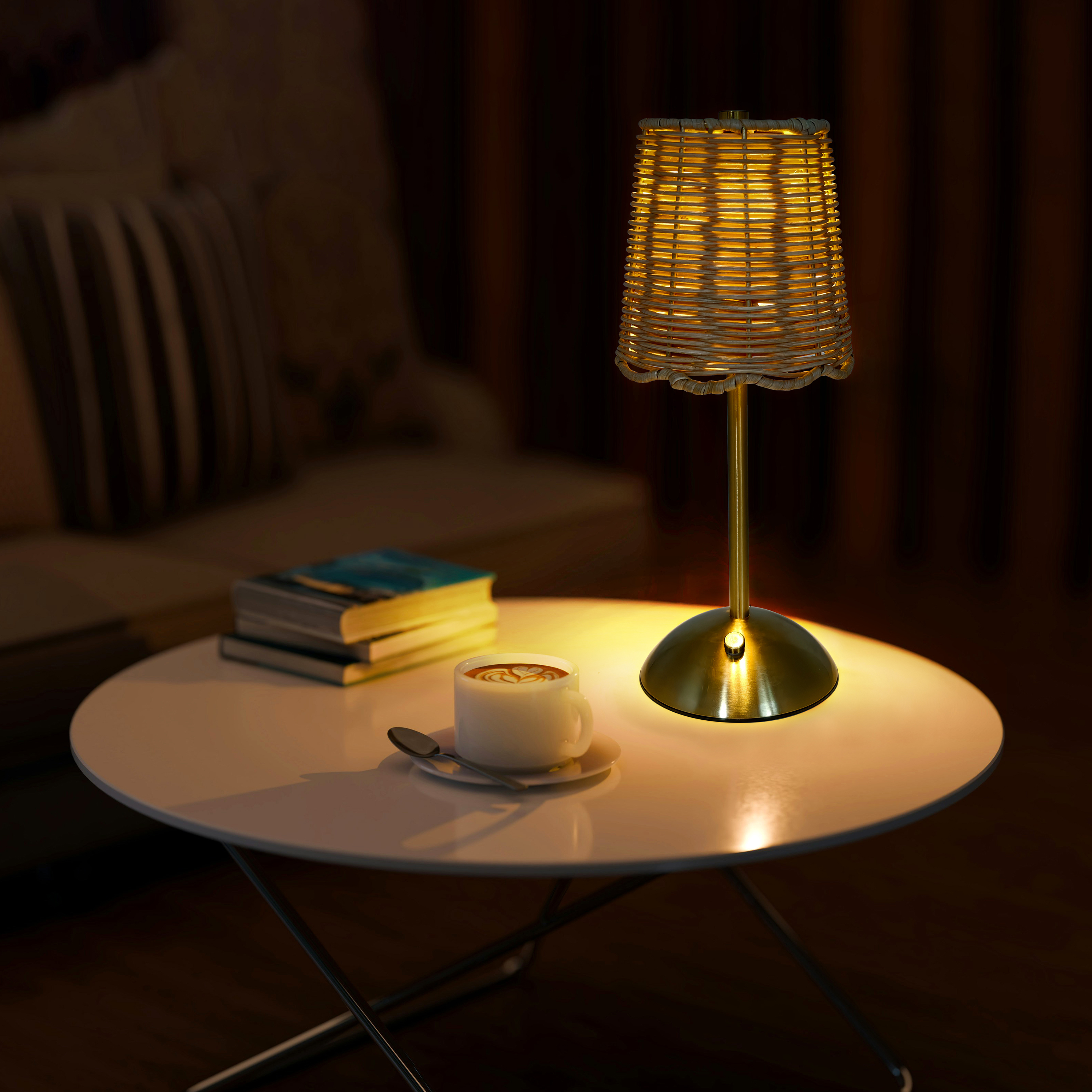 Sterling & Noble Home Cordless Rattan Table Lamp, Brass Finish photo 3