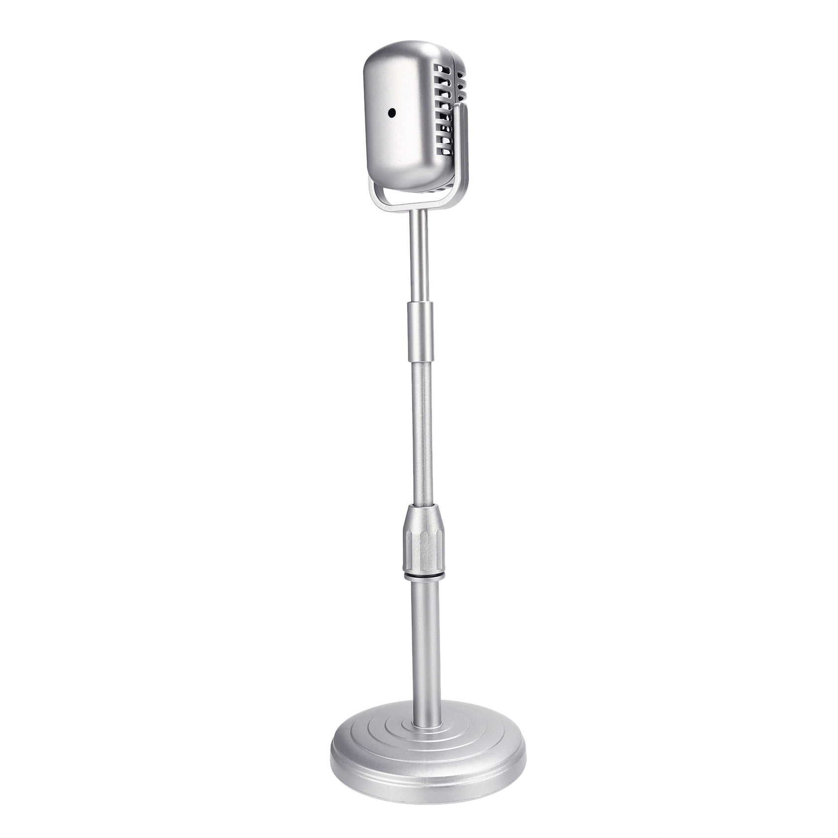 3X Desktop Microphone Prop Model with Adjustable Height, Classic Retro Style Microphone Stand Fake Mic Prop,Silver