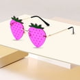 thumbnail image 3 of AJGRHE Strawberry Shape Sunglasses Retro Trendy Fun Sunglasses for Women Men Christmas Decorations Party Favor Purple, 3 of 4