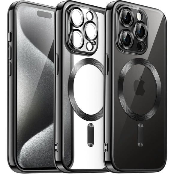 Supershield iPhone 15 Pro Cas de Luxe Sans Fil Magsafe Magnétique de Charge de Galvanoplastie Cas de Couverture iPhone 15 Pro - Noir