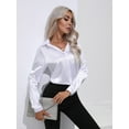 thumbnail image 6 of Satin Blouses for Women Casual Long Sleeve Button Down Shirts Dressy Business Work Tunic Top White XL, 6 of 9