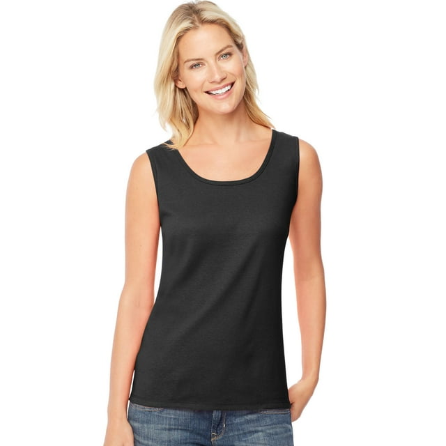 Hanes Débardeur en Coton mini-Nervuré pour Femmes, G, Noir