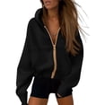 thumbnail image 1 of Sudadera con Capucha PRETTYGARDEN para Mujer con Cierre, Forro Polar, Negra, Talla Grande, 1 of 8