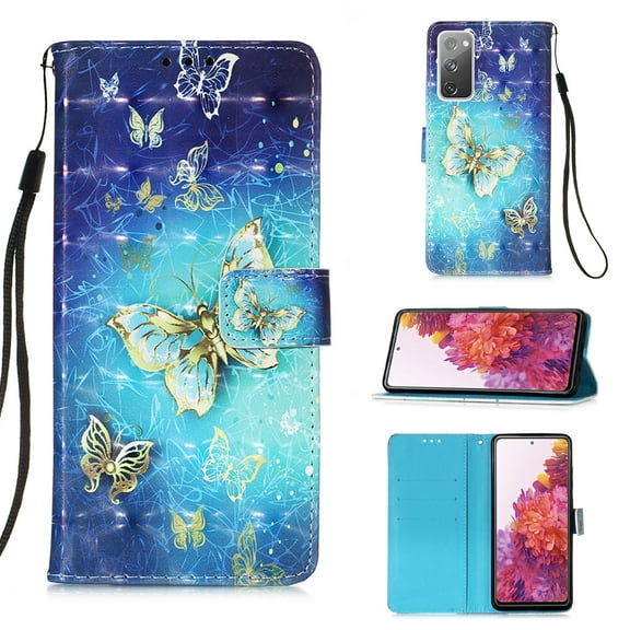 Galaxy S20 Fan Edition Case, Galaxy S20 FE 5G Case, Alltyech 3D Pattern Design PU Leather Folio Flip Kickstand Protection Back Cover Case for Samsung Galaxy S20 FE 5G, Gold Butterfly