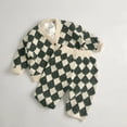 thumbnail image 3 of Suéteres de punto para niños, conjuntos de cárdigan con cuello en V y estampado a cuadros, abrigo y pantalones, ropa de primavera para niños y niñas, 2 uds., 3 of 6