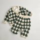 thumbnail image 3 of Suéteres de punto para niños, conjuntos de cárdigan con cuello en V y estampado a cuadros, abrigo y pantalones, ropa de primavera para niños y niñas, 2 uds., 3 of 6