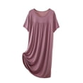 thumbnail image 3 of Taqqpue Nightgowns for Women Cotton Soft Night Gowns Short Sleeve V Neck Sleep Dress Sleepwear Solid Color Flowy Swing Plus Size Knee Length Dress for Women, 3 of 5