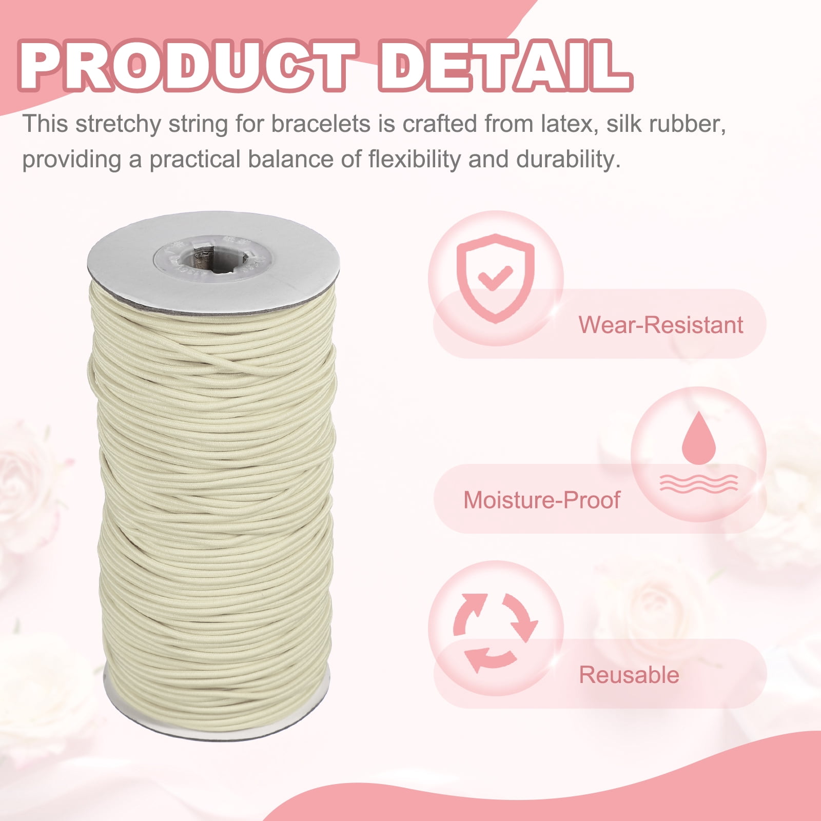 Uxcell Stretchy String for Bracelets, Elastic Crystal Thread Stretch Elastic Beading Cord 2mm & Beige-Fitting For(Bracelets/Sewing/Beading/Necklace/Jewelry Making/Crafts DIY)