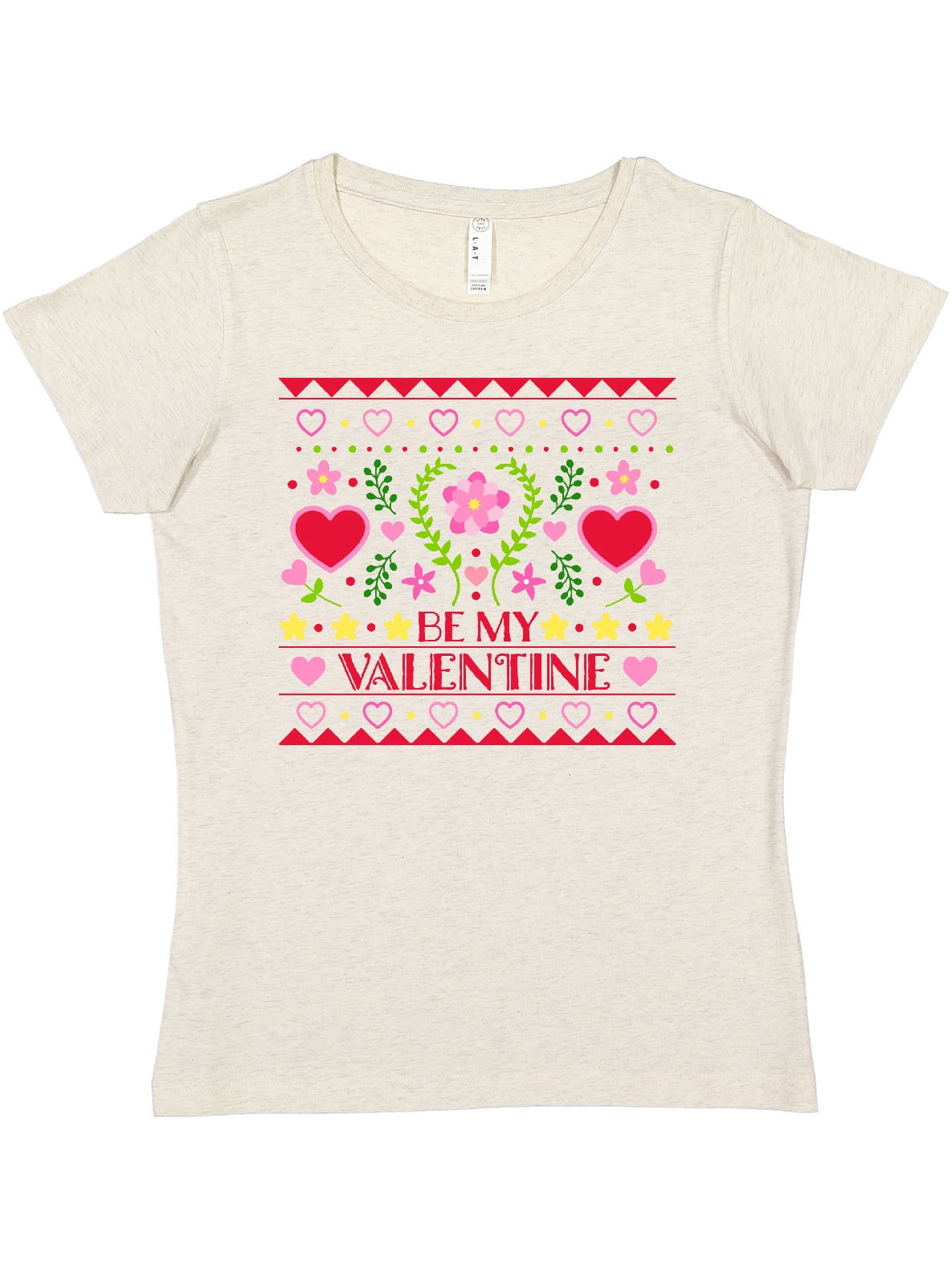 Inktastic Be My Valentine Ugly Sweater Style with Flowers and Hearts Women's T-Shirt, Size: Small, White