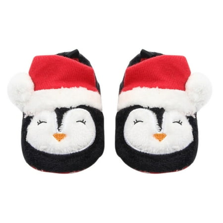 

12cm 1 Pair of Penguin Shape Baby Socks Shoes Autumn Winter Thick Warm Non-slip Rubber Flooring Anti-odor Shoes Festival Gifts for Baby Infant Toddler Black and Red