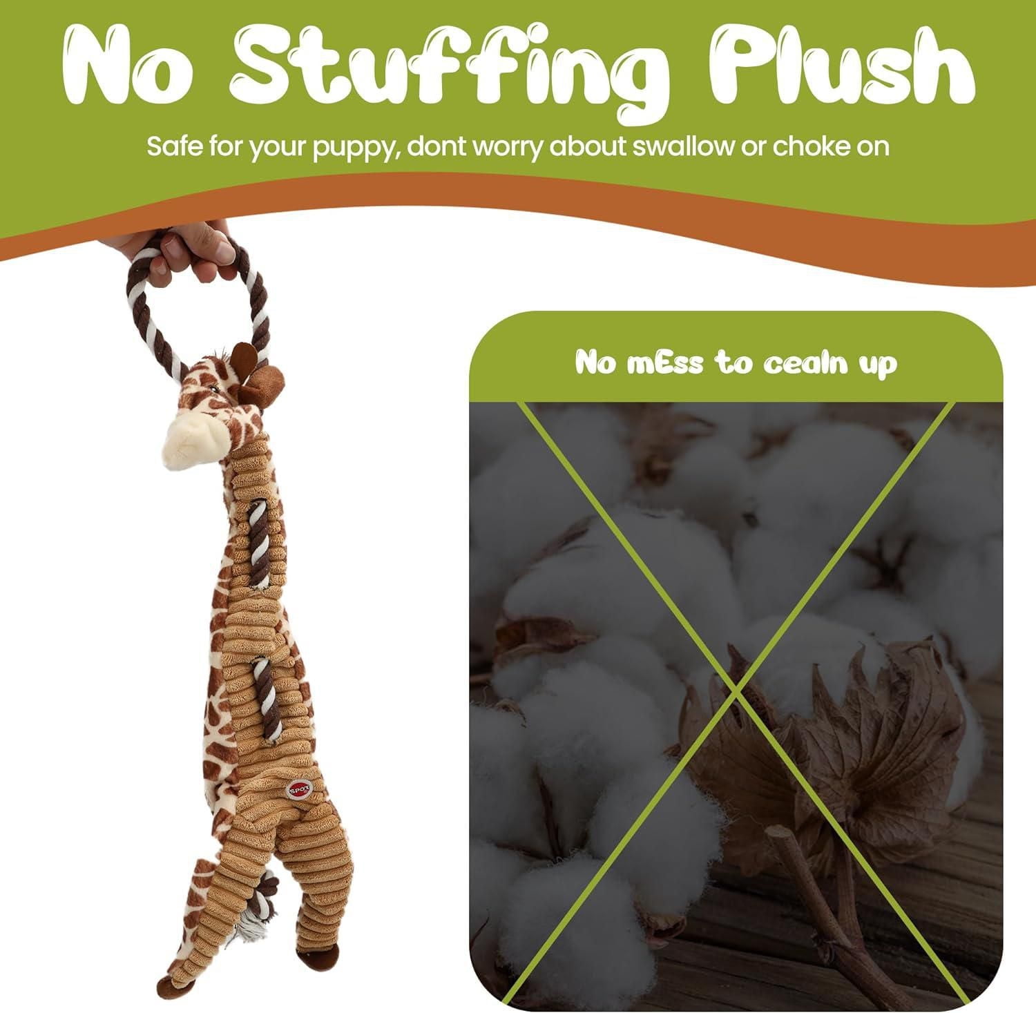 SPOT Skinneeez Extreme™ jouet pour chien sans rembourrage girafe avec corde à tirer