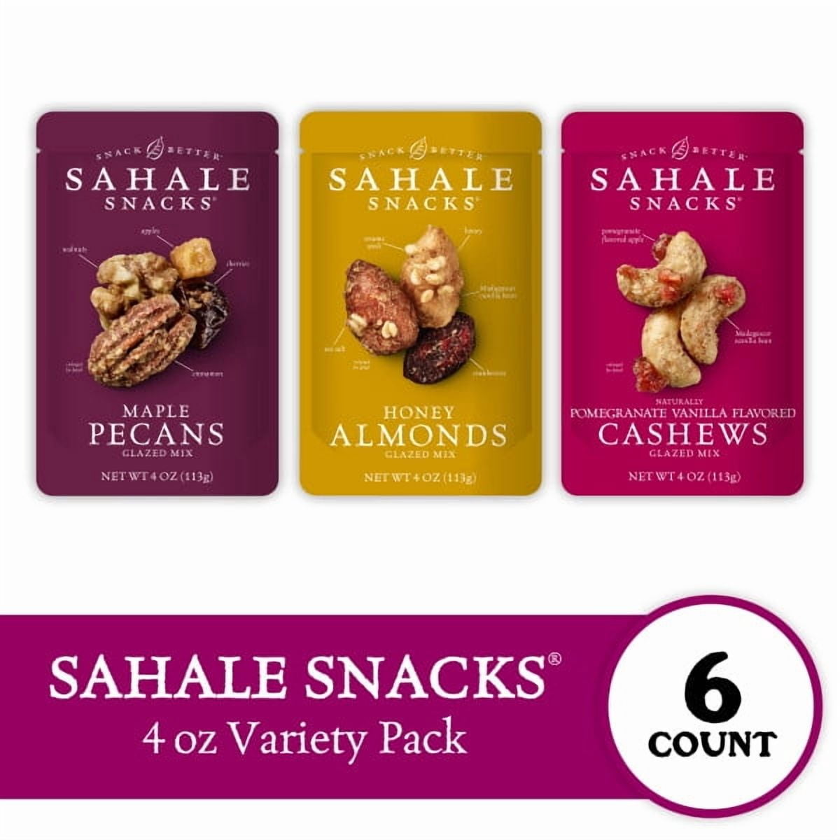 Sahale Snacks Glazed Nut Mix Variety Pack, 4 Ounces Each, 6 Count – Assorted Roasted Nut Snacks for Sharing and On-the-Go