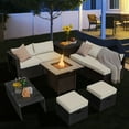 thumbnail image 2 of Topbuy 9 Pieces Outdoor PE Rattan Wicker Sectional Sofa with 42" Gas Fire Pit Table Space-Saving Patio Conversation Set with Storage Box Off White, 2 of 10