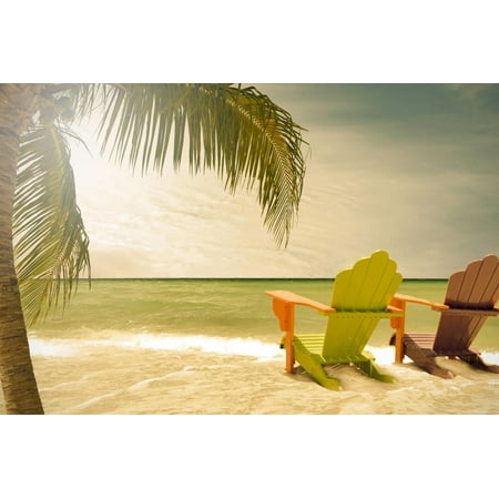 Miami Beach Florida Lounge Chairs and Palm Trees Print Wall Art By