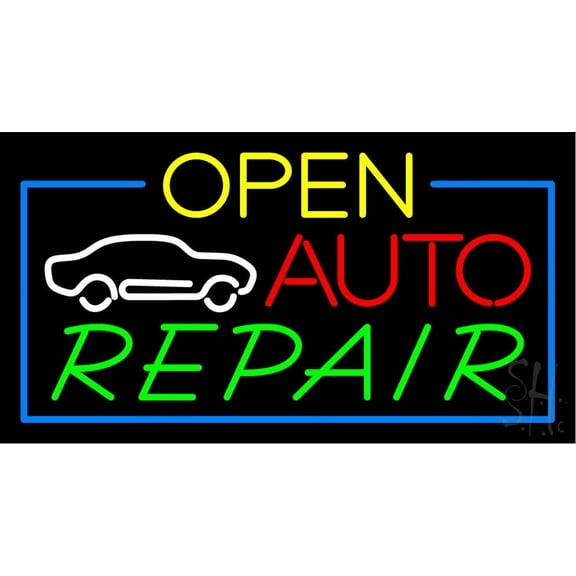 Open Auto Repair LED Neon Sign 13 x 24 - inches, Clear Edge Cut Acrylic Backing, with Dimmer - Bright and Premium built indoor LED Neon Sign for automotive store, and mall.