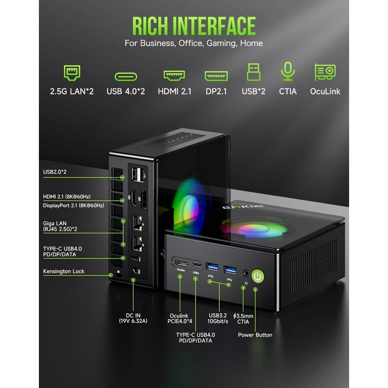 GMKtec Gaming PC, AMD Ryzen 9-8945HS(Up to 5.2GHz), 32GB RAM 2TB